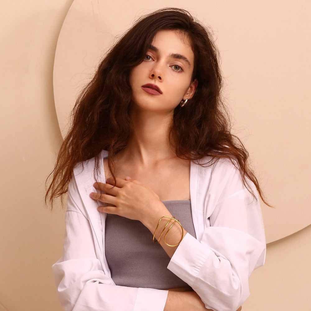 18k Gold Solid Stainless Steel Waterproof Line Heart Bracelet