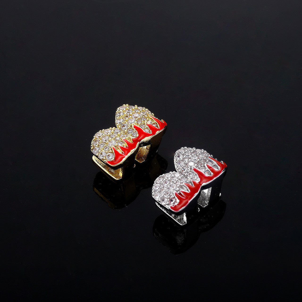 Fire Flame Grill | VVS Diamond CZ Iced Blinged Out Red Drip Teeth Tooth Grillz