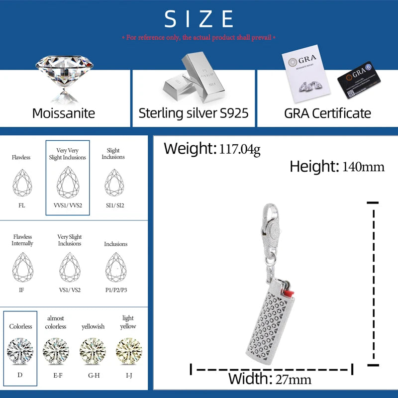 Hot Ice | Iced Blinged Out Lighter Cover VVS1 Moissanite Diamond 925 Silver Wallet Chain