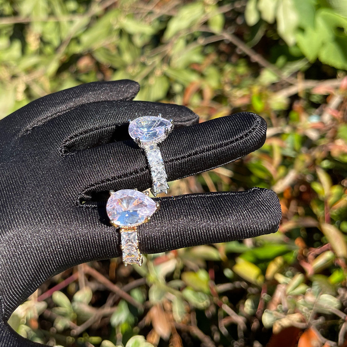 Elegance Princess | Tear Drop Solitaire 24k Gold 925 Silver Bling Rings