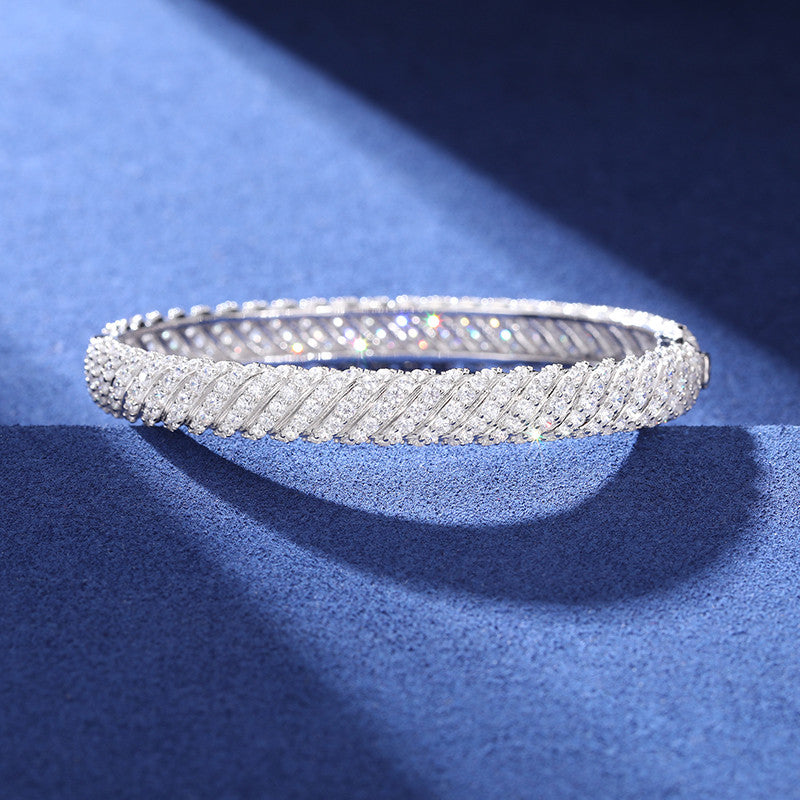 Diamond Twist | Moissanite 8mm Solid Sterling Silver Iced Blinged Out Bangle Bracelets
