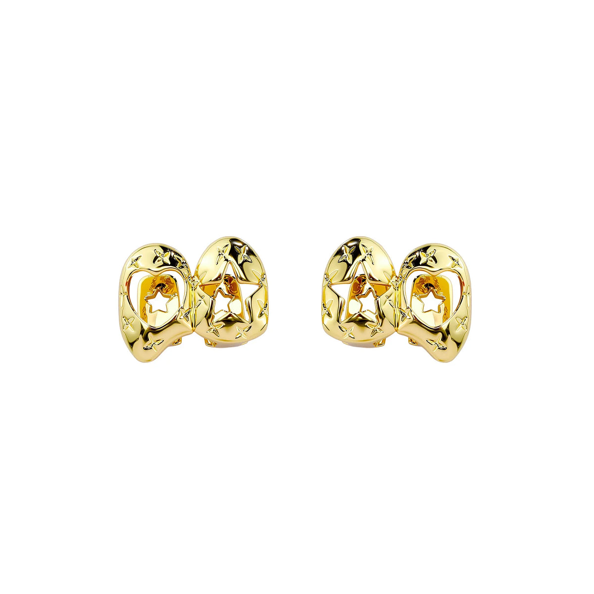 Stars Heart | 2 Piece Double Hollow Heart Star Hop Hop Teeth Tooth Caps Grillz