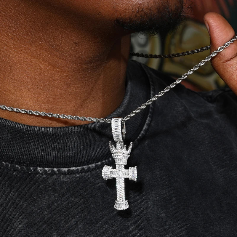 Crown Of Kings | Solid 925 Sterling Silver D VVS1 Moissanite Crown Of Kings Cross Pendant