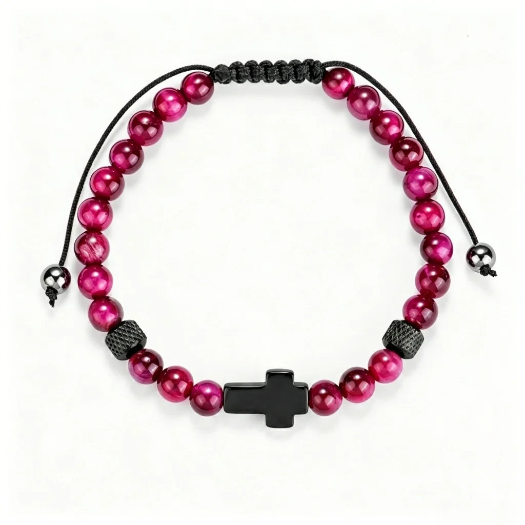 Daily Prayer | 316 Stainless Steel Polished Cross Tiger's Eye Stone Bead Luxury Bracelet