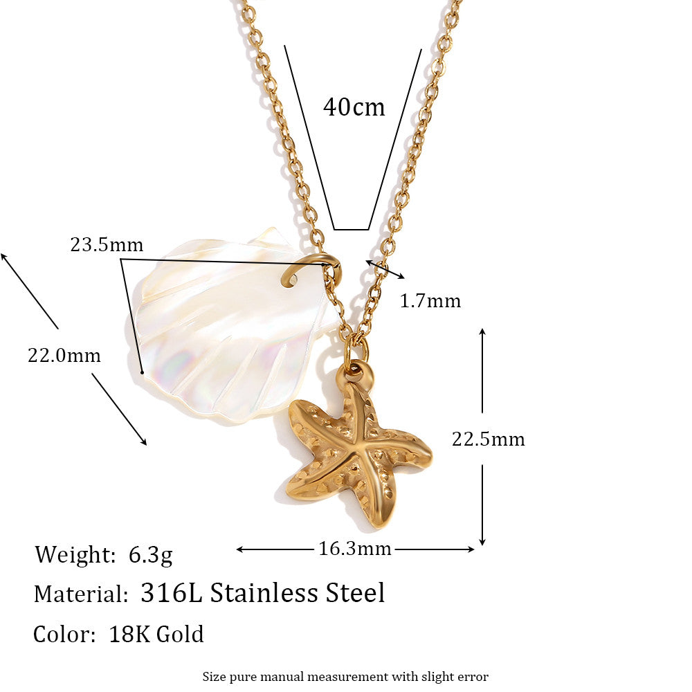 18k Gold Stainless Steel Waterproof Sea Animals Starfish Dolphin Mother Of Pearl Necklaces