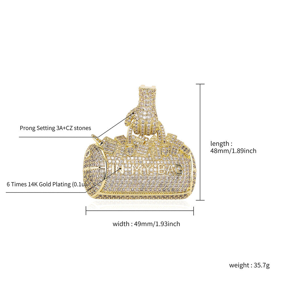 In My Bag | VVS Diamond CZ Money Bag 14k Gold 925 Silver Hip Hop Pendant Chain