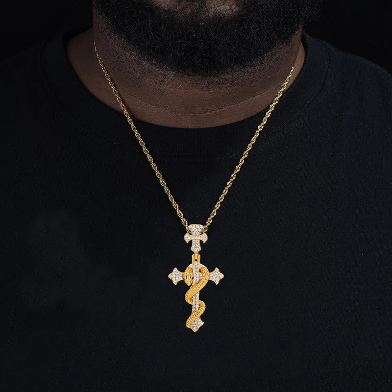 Good VS Evil | Solid 925 Sterling Silver Moissanite Hip Hop Cross Pendant Chain