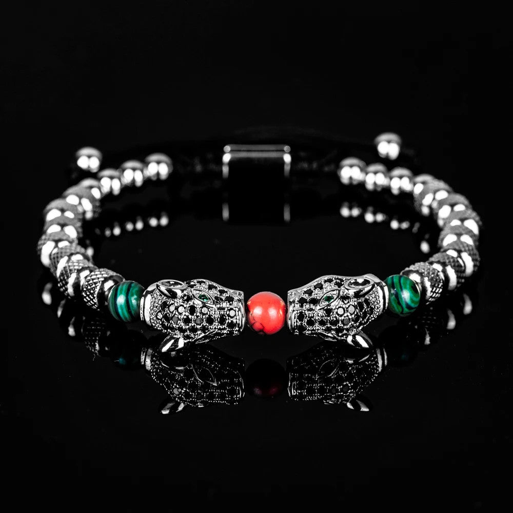 Leopard Spirit | Simulate Diamond Stainless Steel Double Leopard Head Bracelet