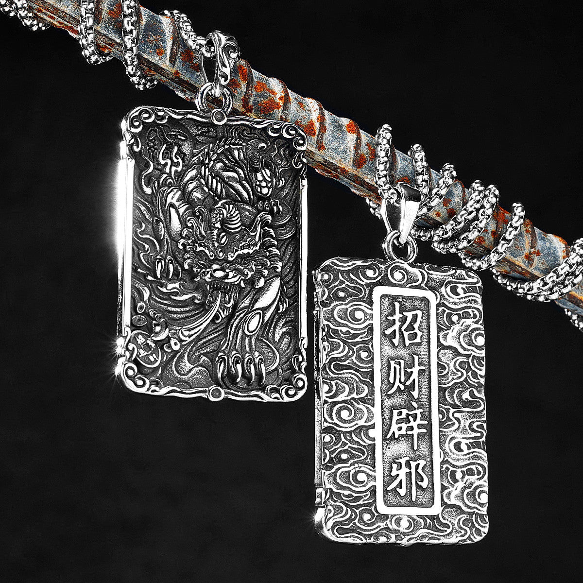 Mens 316L No Fade Stainless Steel Ancient Chinese Mythical Beast Pendant Chain Necklace