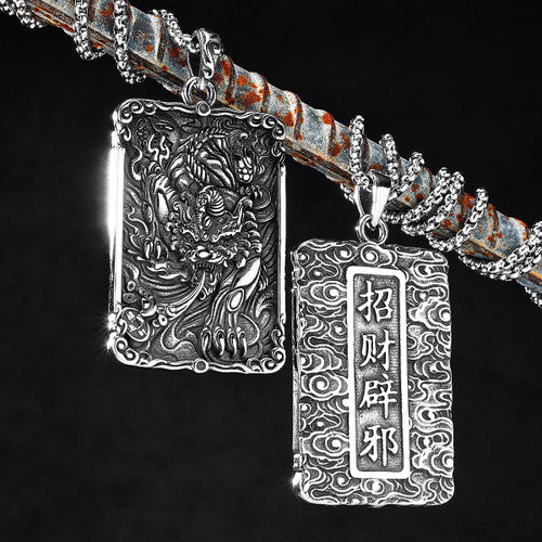 Mens 316L No Fade Stainless Steel Ancient Chinese Mythical Beast Pendant Chain Necklace