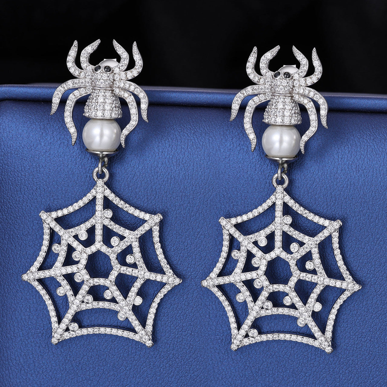 Black widow | Solid 925 Sterling Silver Moissanite Diamond Spider Web Designer Drop Earrings