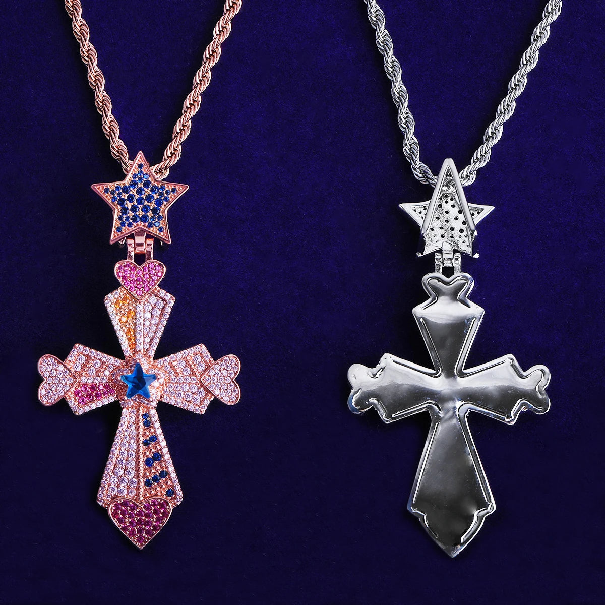 North Star | 5AA+ VVS Diamond CZ North Star Bail Colorful Iced Hip Hop Cross Pendant
