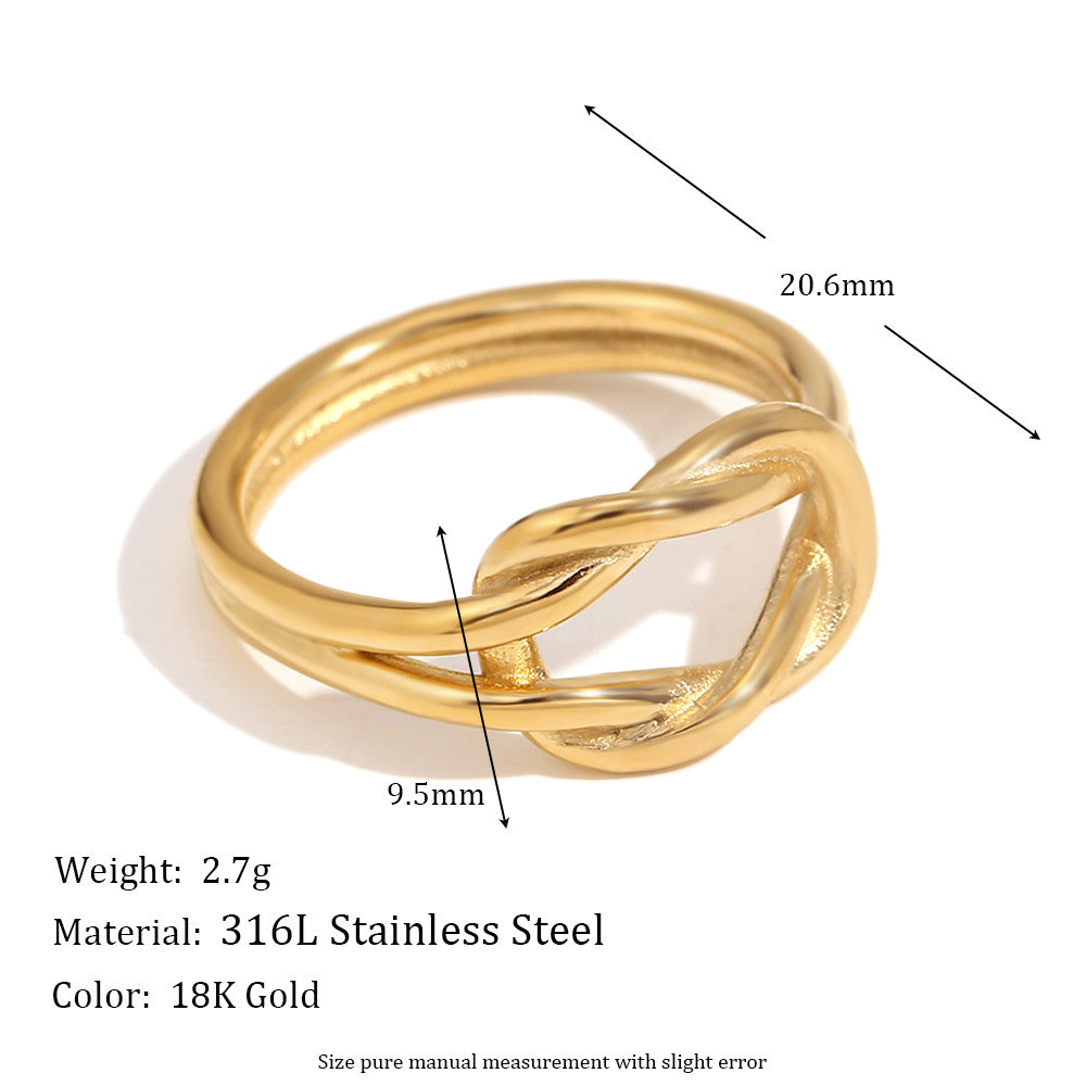 18k Gold Stainless Steel Flower Micro Inlaid Daisy Knot Double Layered Heart Rings