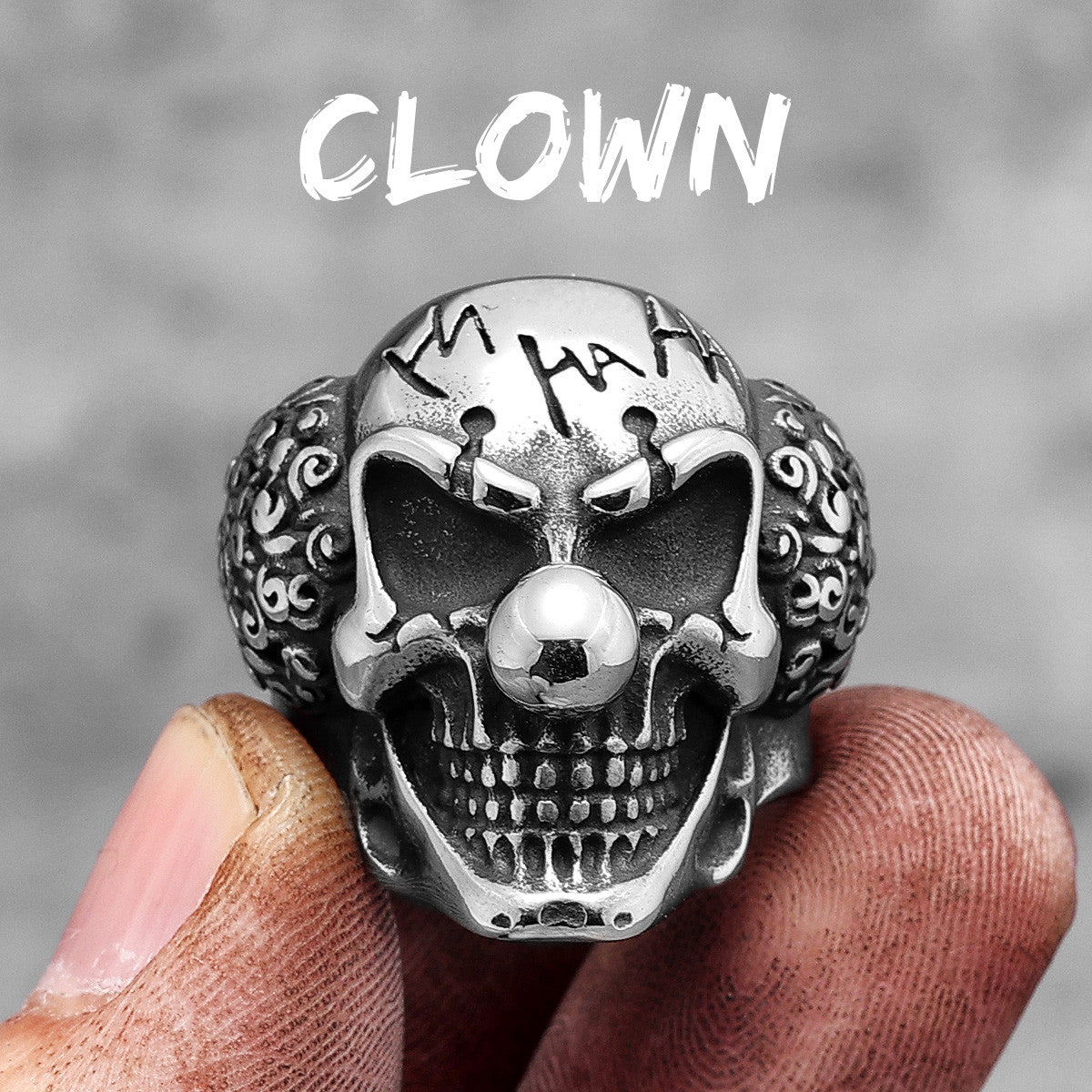 Mens 316L Stainless Steel No Fade Old School Joker Clown Street Wear Rings