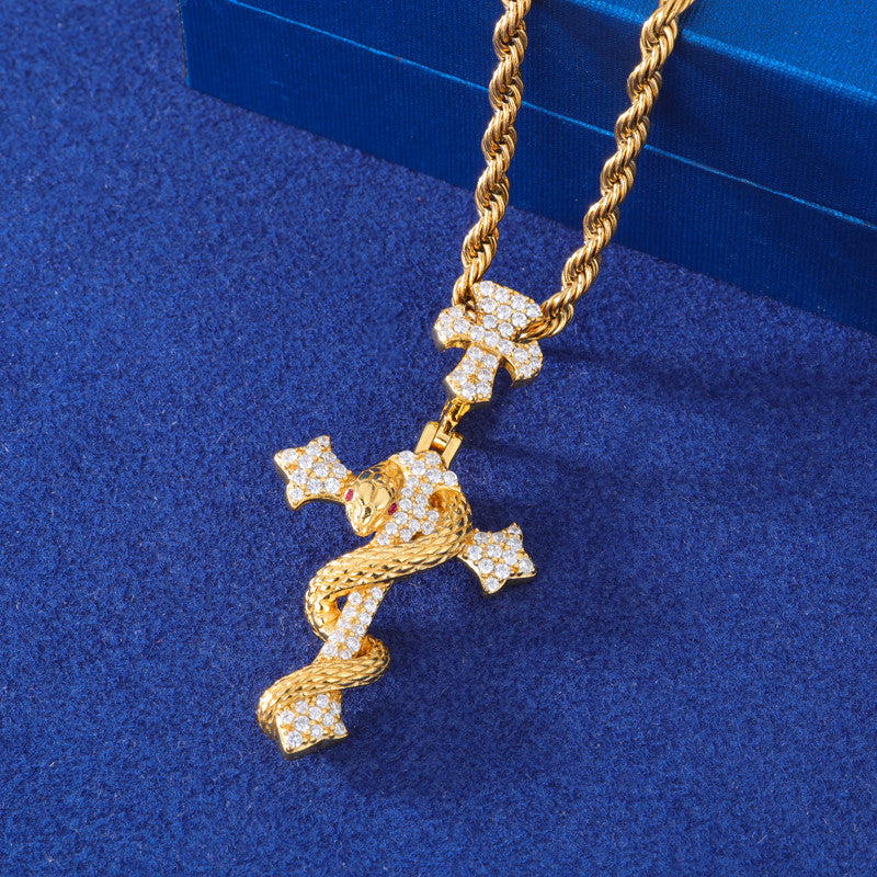 Good VS Evil | Solid 925 Sterling Silver Moissanite Hip Hop Cross Pendant Chain