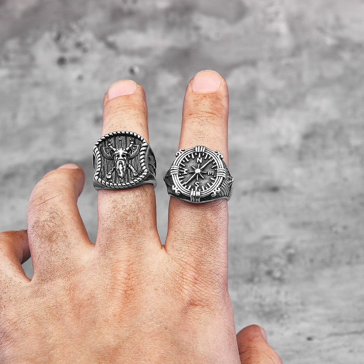 Mens 316L Stainless Steel Dominant Leader Compass Street Wear Rings