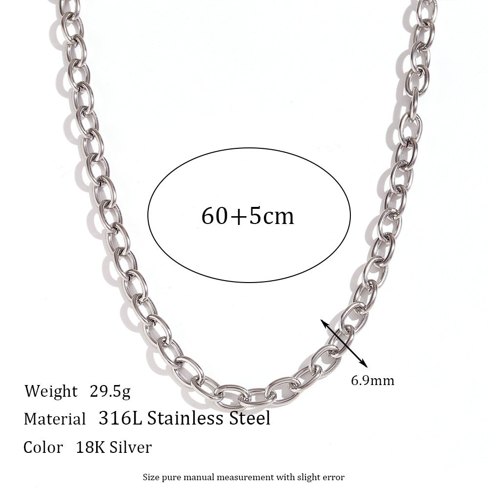 Women's 18K Gold Tarnish Free Silver Stainless Steel 7mm Oval O Link Chunky Chain Necklace