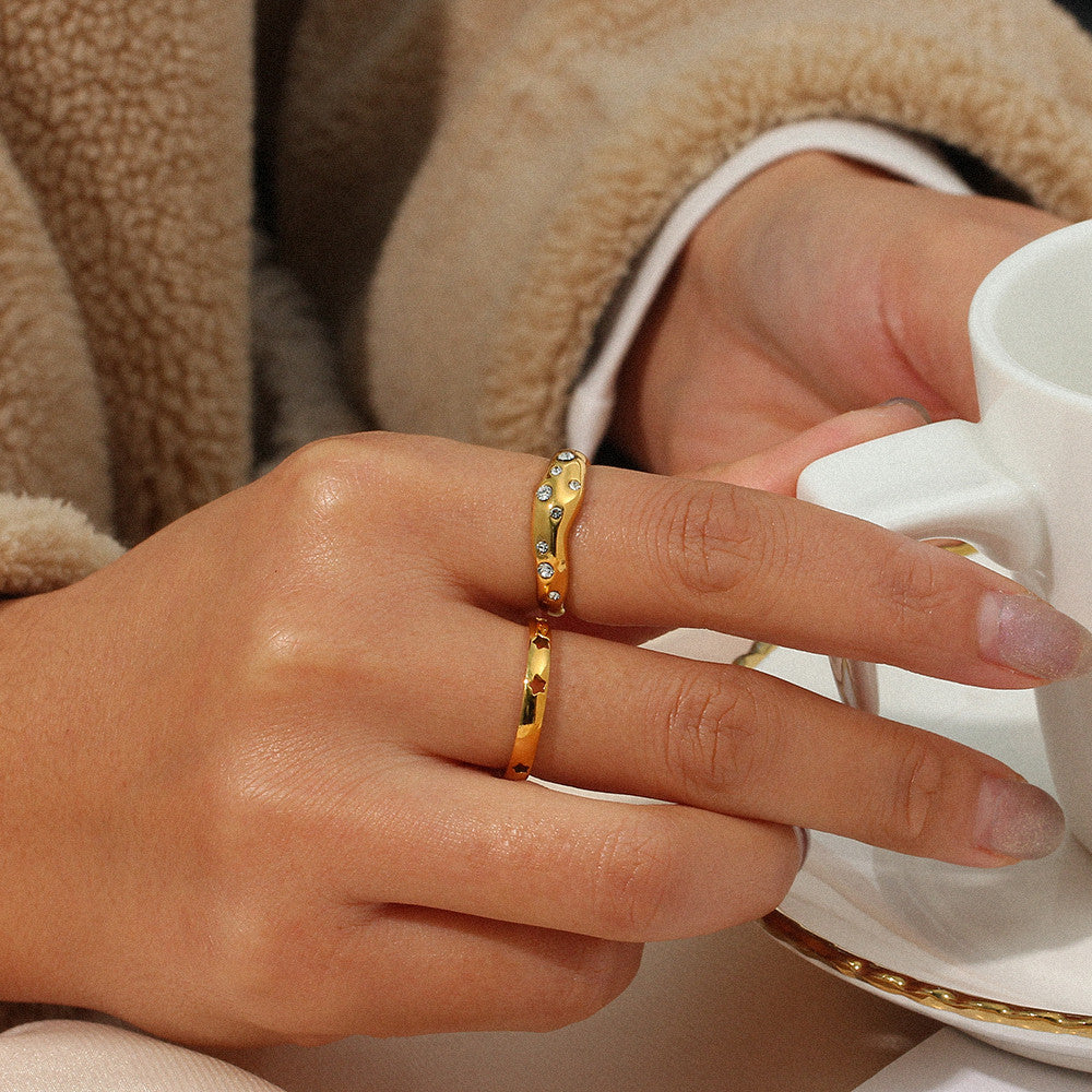 18k Gold Stainless Steel Art Deco Snake Waterproof CZ Crystal Ring