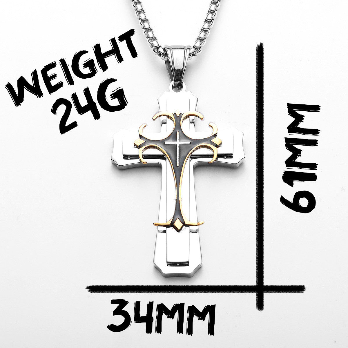Designer Cross |.316L No Fade Stainless Steel Men's 14k Gold Accent Cross Pendant