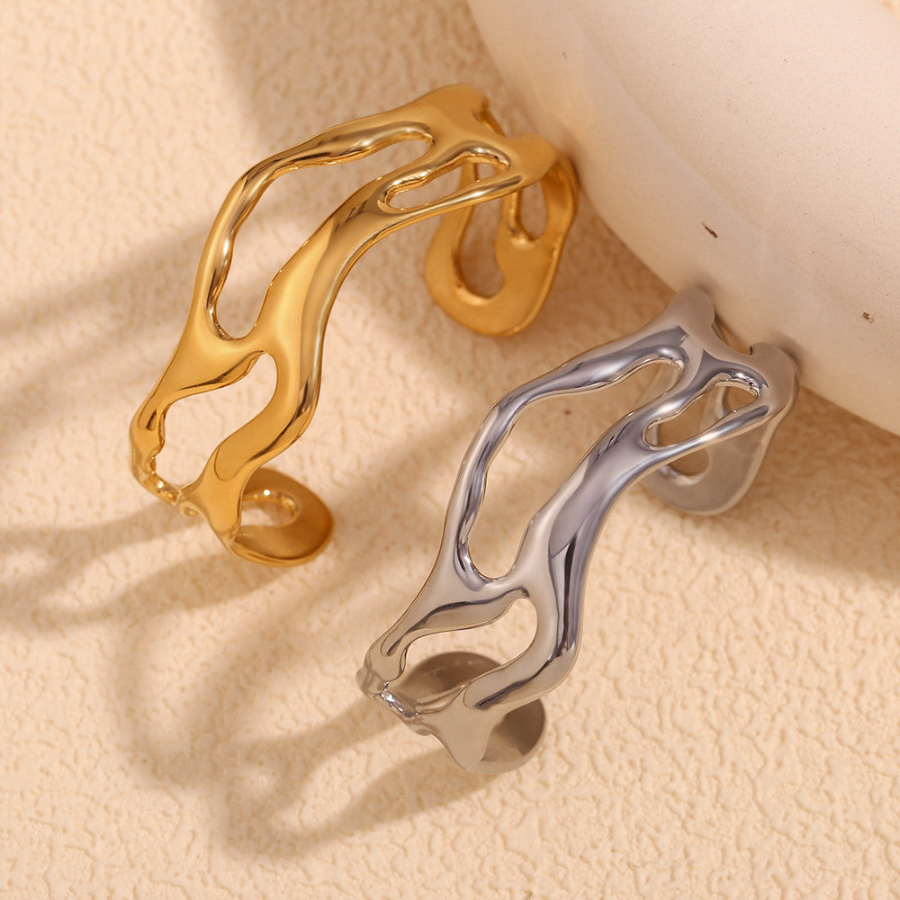 Ladies Exaggerated Wave 18k Gold Waterproof Stainless Steel Hollow Bracelet