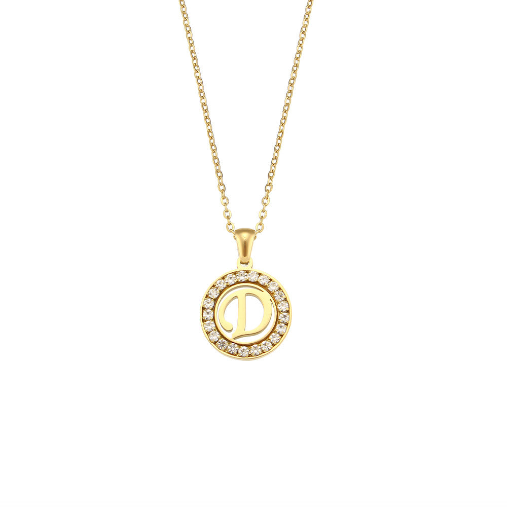 18k Gold Waterproof Hollow Round CZ Paved 26 Alphabet Initial Necklace