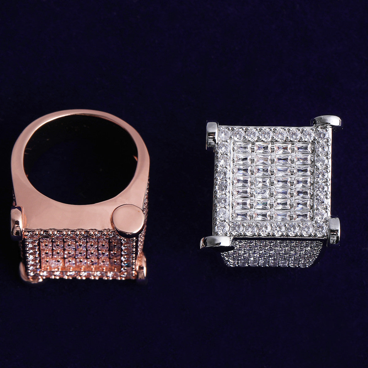 Locked In | VVS Diamond CZ Nailed Squared 24k 925 Silver Rose Gold Hip Hop Rings