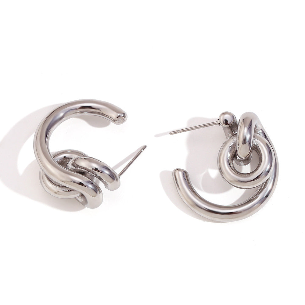 Women's 18k Gold Two Tone Silver Waterproof Stainless Steel Lock C-shaped Earrings