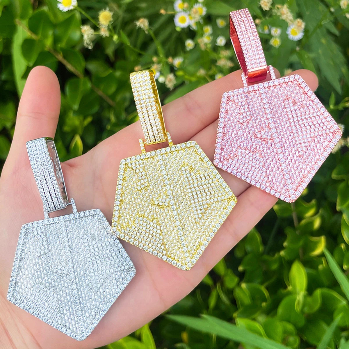 Pentagon | Iced Blinged Out Initial KC Hip Hop Pendant Chain Necklace