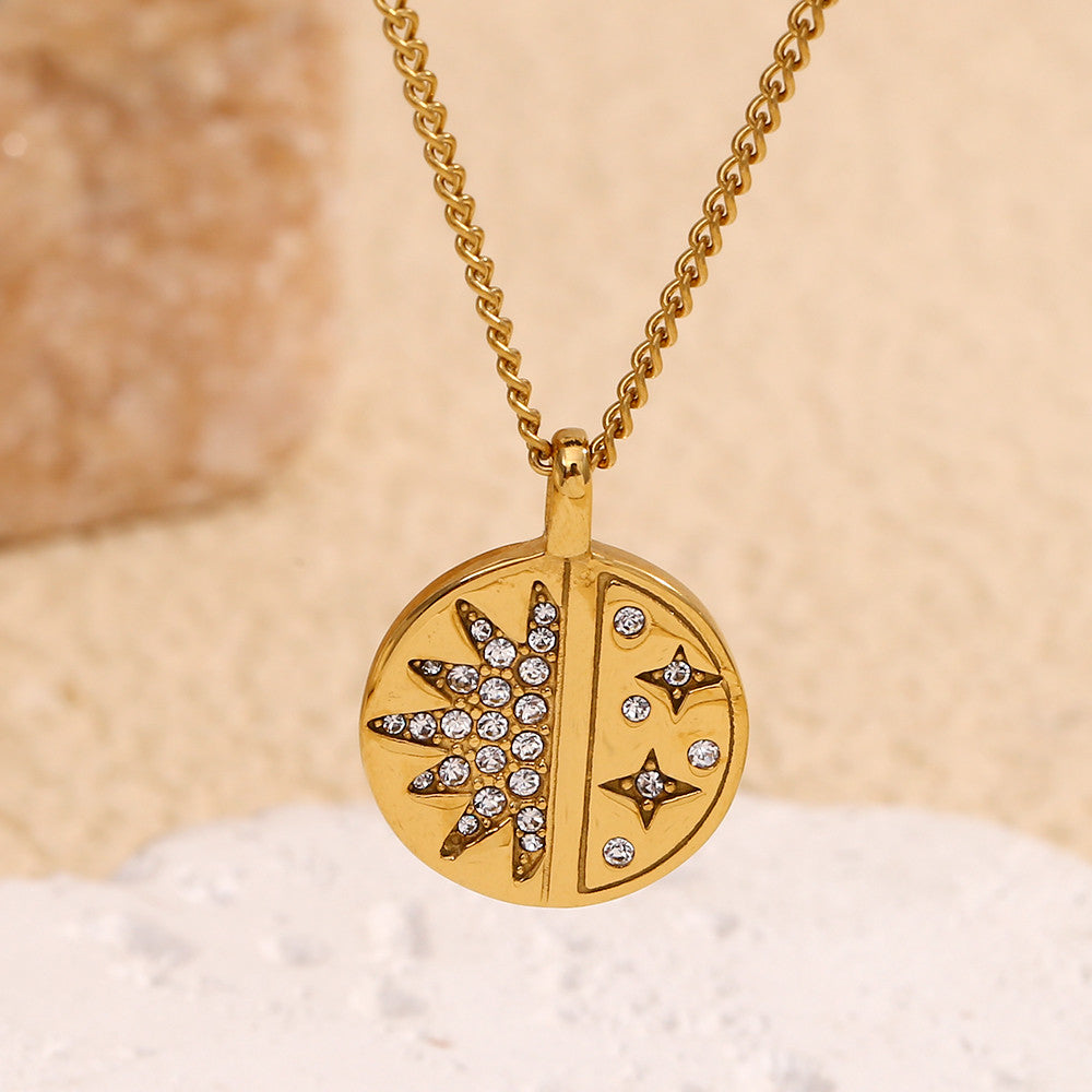 Ladies No Fade 18k Gold Stainless Steel Exquisite Round Zircon Star Pendant Necklace