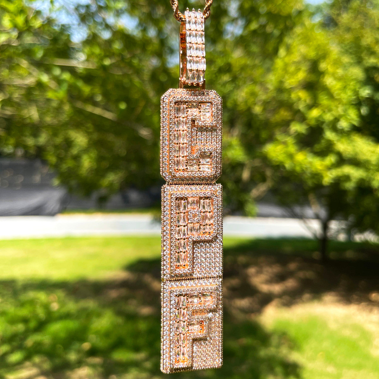 Tower Cascade | Vertical Iced Baguette Custom Made Nameplate Hip Hop Pendant