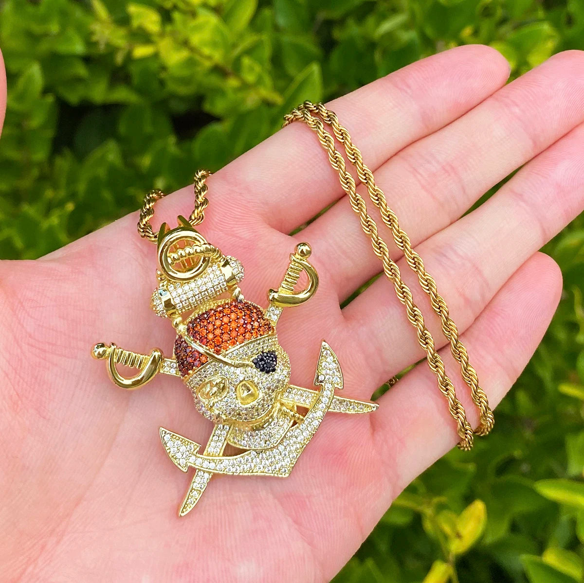 One Eyed Willie | VVS Diamond CZ Prong Set Pirate Skull Crossbones Anchor Pendant