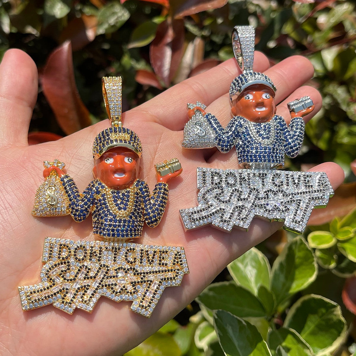 I Dont Give a Sh*t | Iced Blinged Out Money Bag Hip Hop Pendant Chain Necklace