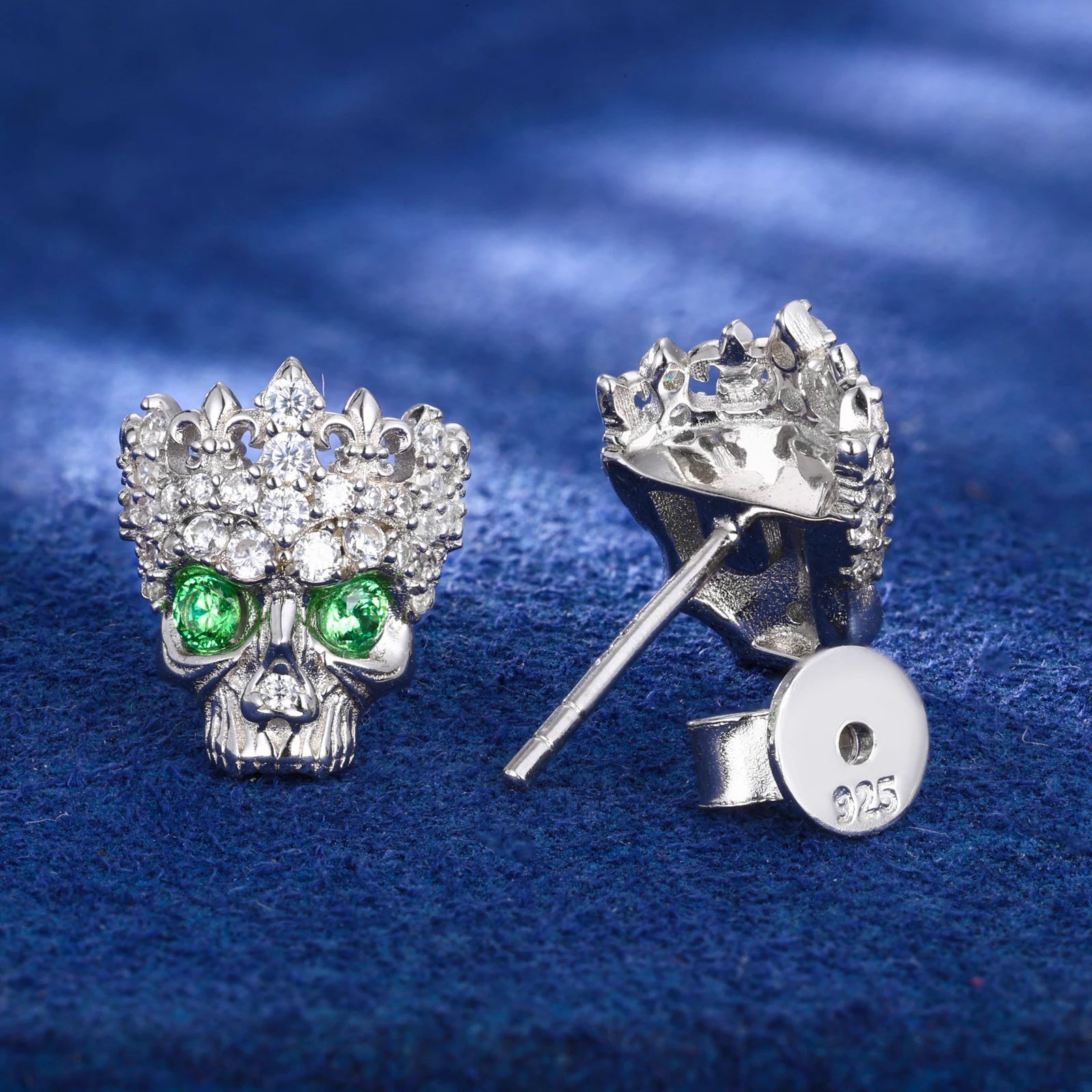 The Undead | Fleur De Lis Crown Skull Head Hip Hop Moissanite Diamond 925 Earrings