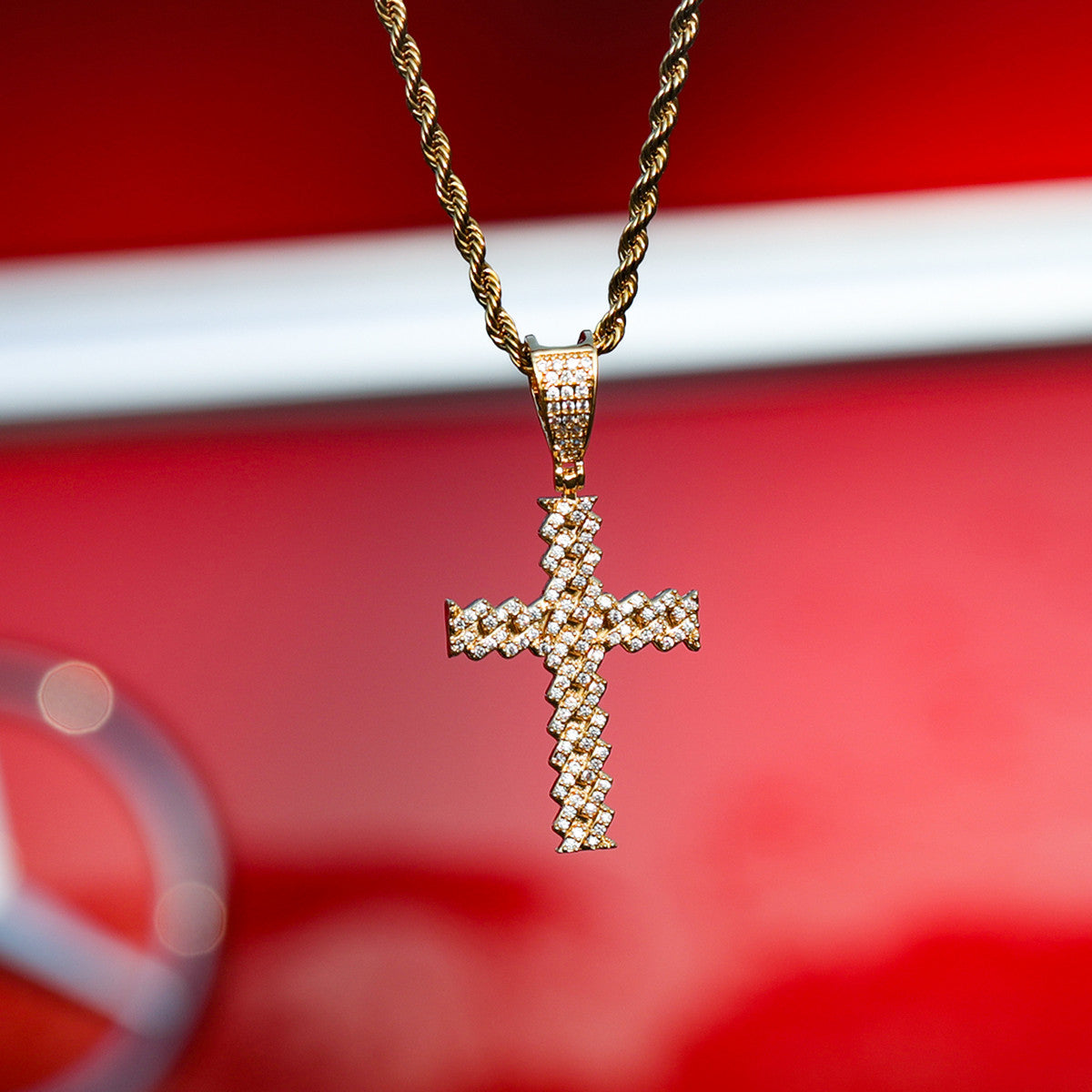 24k Yellow 14k White Rose Gold Cuban Cut Hip Hop Buss Down Cross Pendant