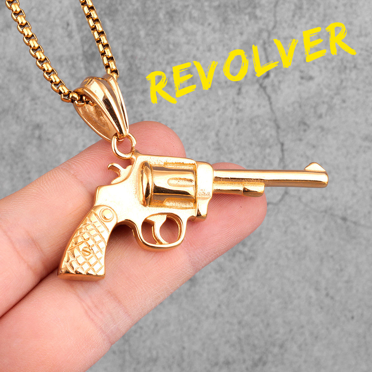AK47 | No Fade 316L Stainless Steel Hip Hop 14k Gold Men's Gun Pendant Chain