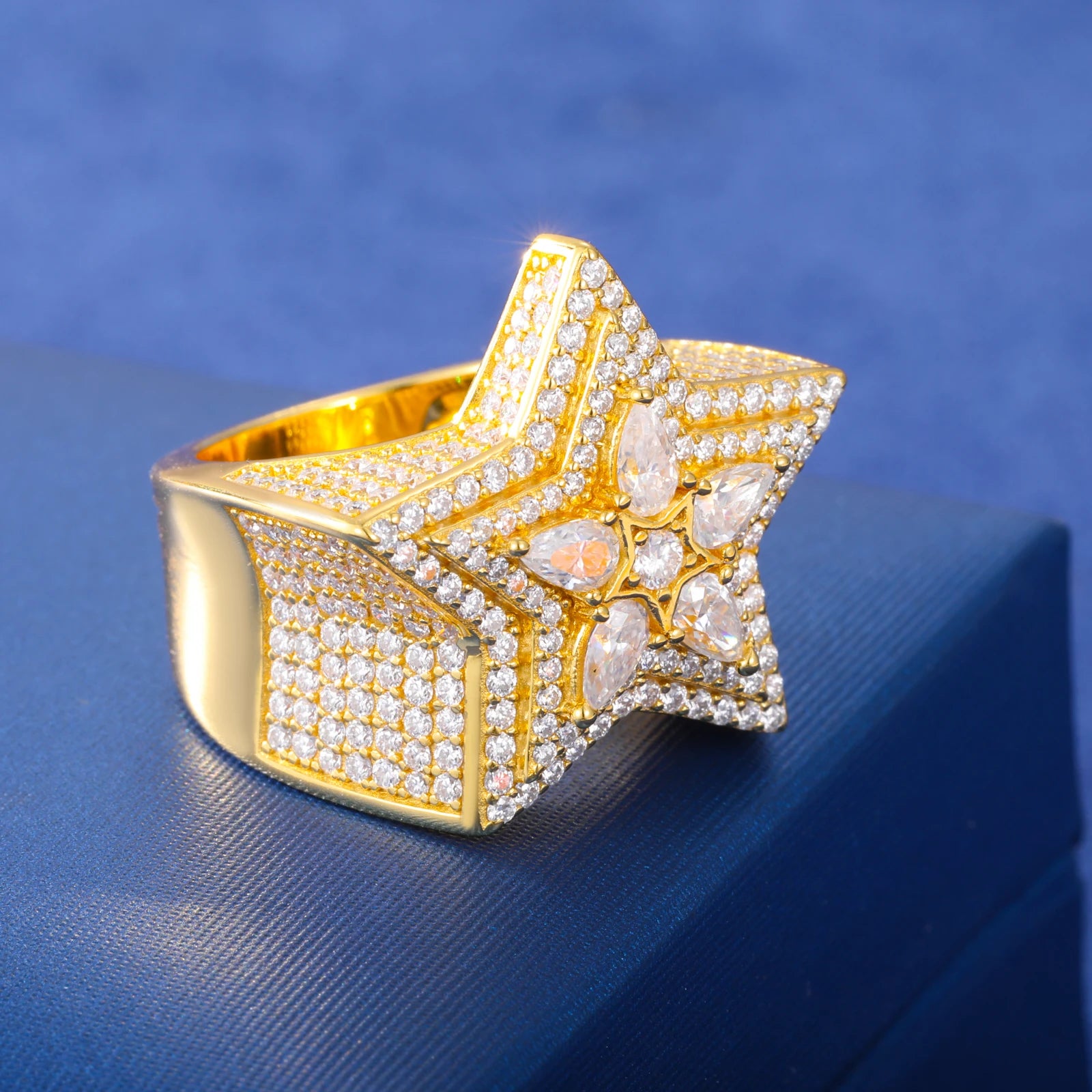 Drip Star | Solid 925 Moissanite Diamond Star Pear Cut Prong Set Hip Hop Rings