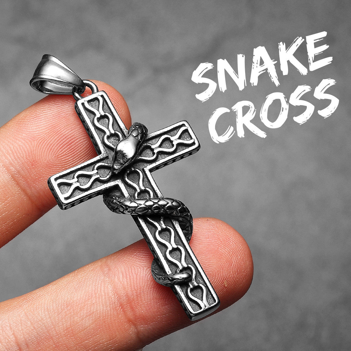Snake Cross | Street Wear 316L No Fade Stainless Steel Good vs Evil Cross Pendant