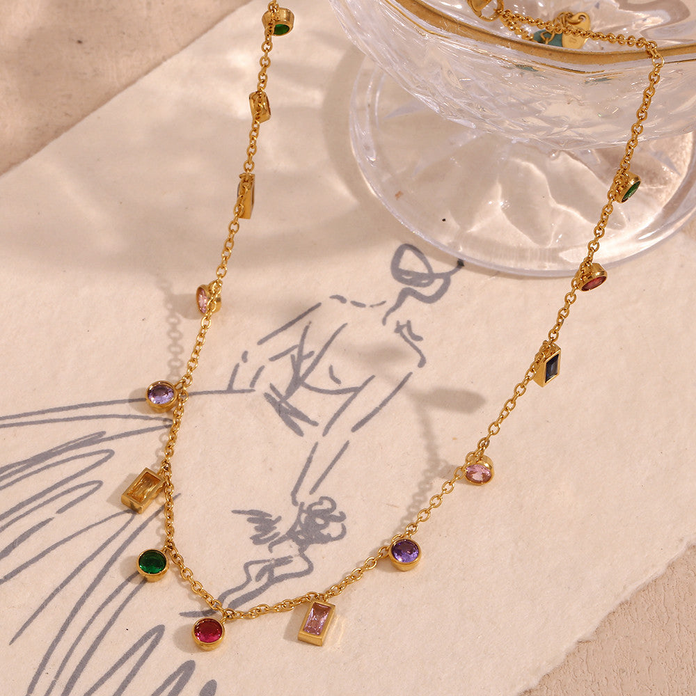 Stainless Steel Waterproof Diamond CZ Gemstone 18k Gold Pendant Necklace