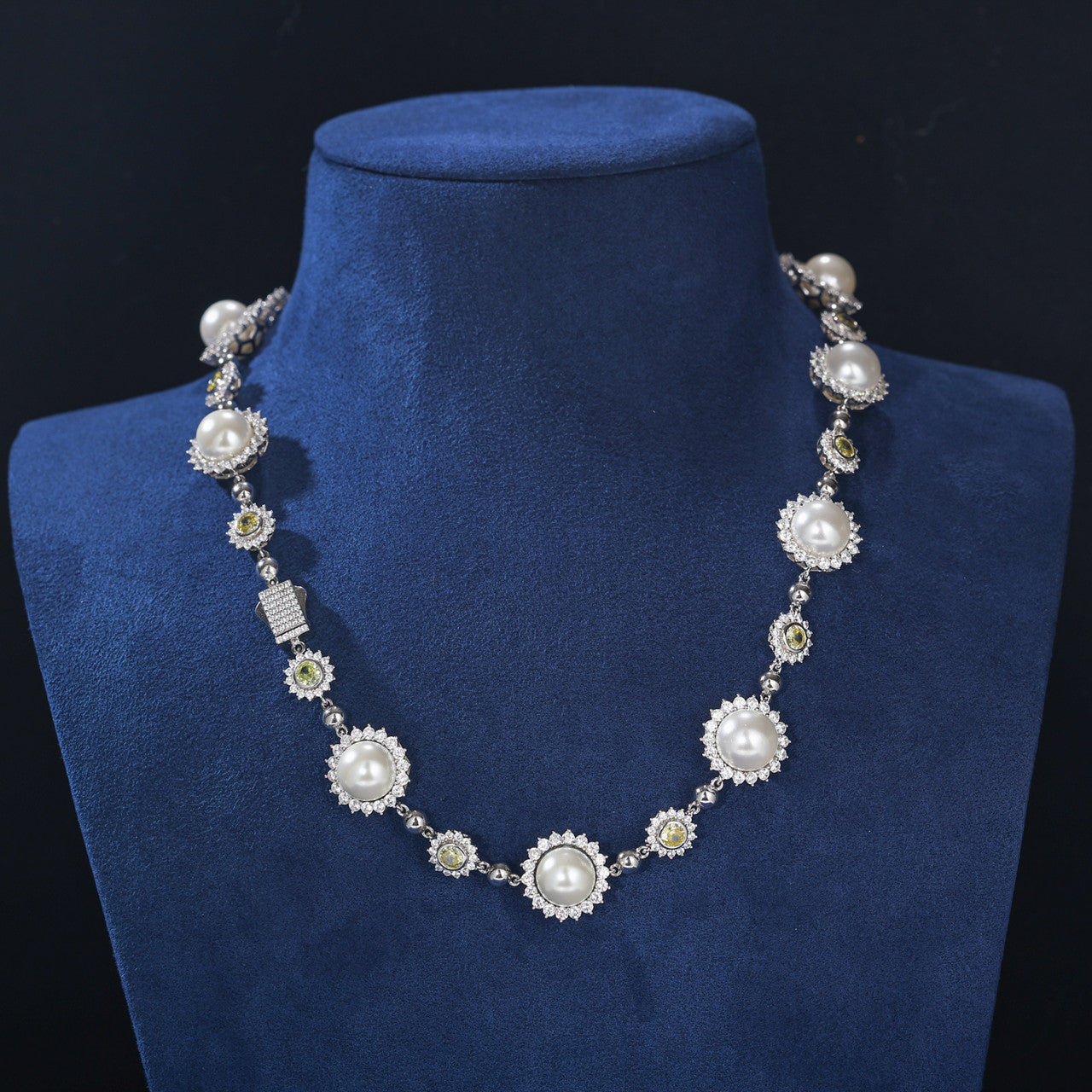 Pearl Sun | Moissanite Diamond Solid Sterling Silver Pearl Hip Hop Chain Necklace Bracelet Set