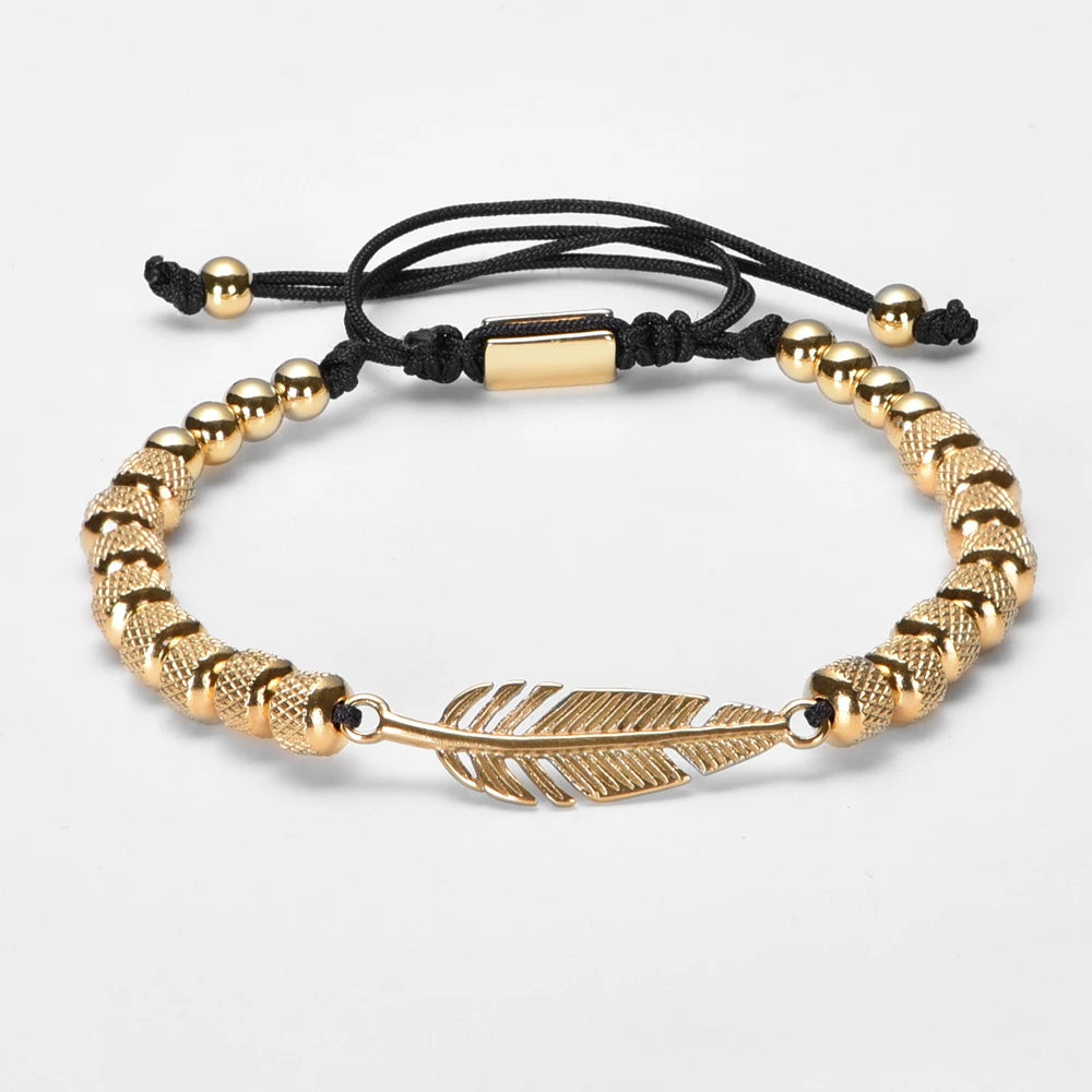 Royal Wisdom ll | 316L Stainless Steel Bead Link Eagles Feather Bracelet