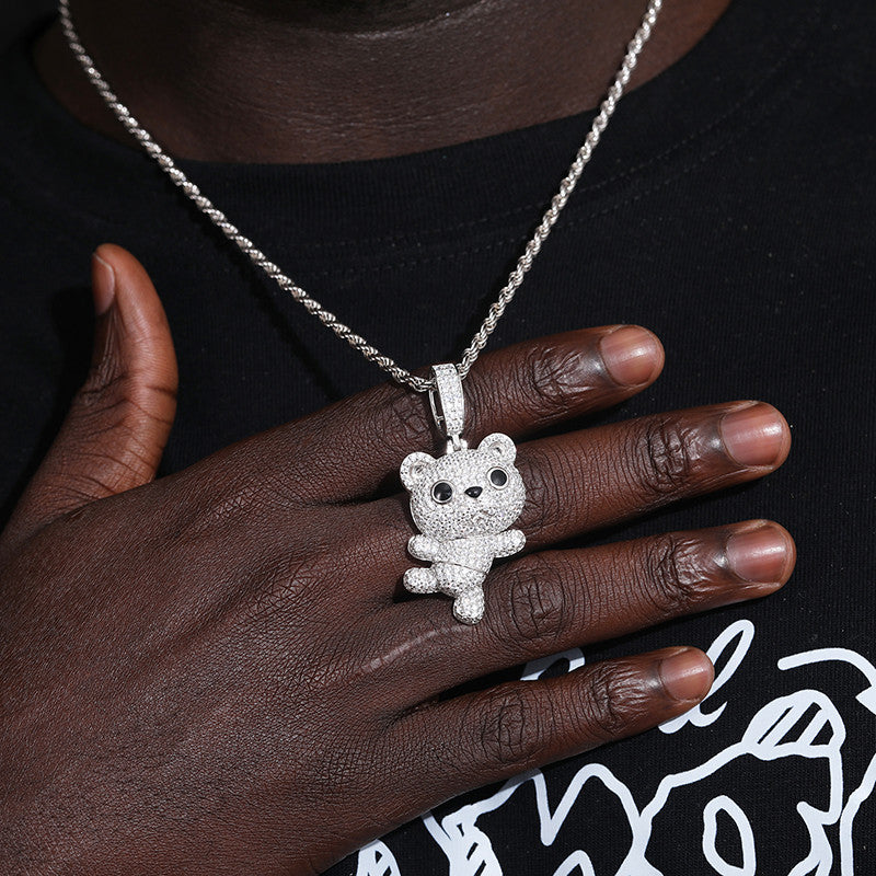 Cuddle Bear | Solid Sterling Silver Moissanite Diamond Iced Teddy Bear Pendant Necklace