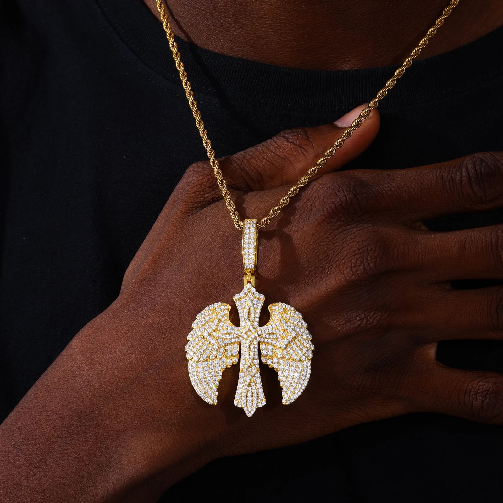 Wings Of Love | Iced Blinged Out 925 Sterling Silver Winged Cross Hip Hop Moissanite Pendant