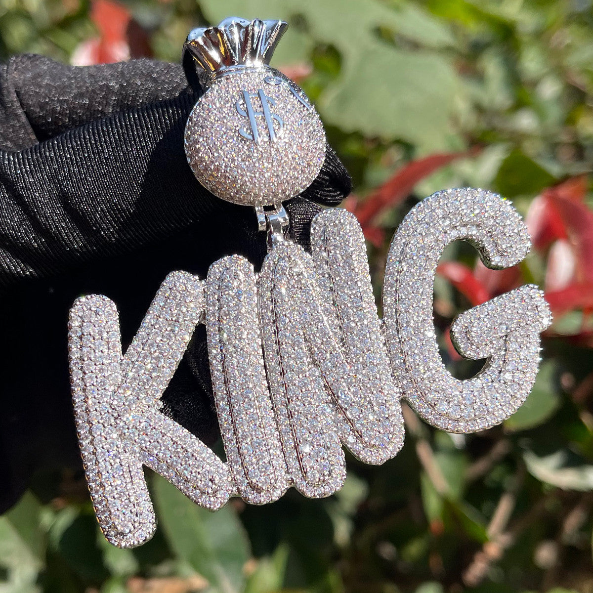 Secure The Bag | Iced Script Letters Money Bag Custom Hip Hop Pendant