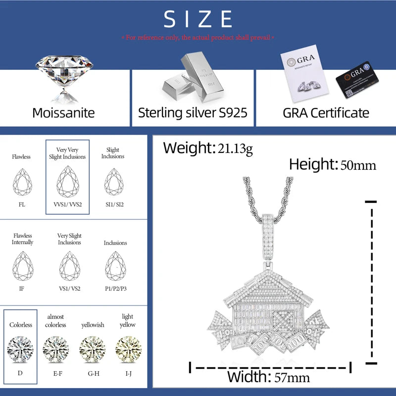 Cash House | Real D VVS1 Moissanite Diamond Boss Baller 925 Luxury Hip Hop Pendant