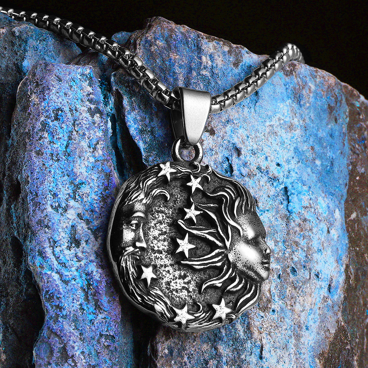 Starry Sky | Sun God Moon Goddess 316L No Fade Stainless Steel Greek Myth Pendant