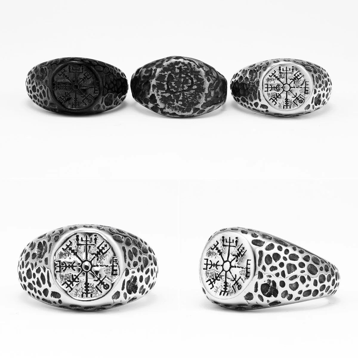 The Viking | No Fade Stainless Steel Damaged Viking Compass Symbolic Rings