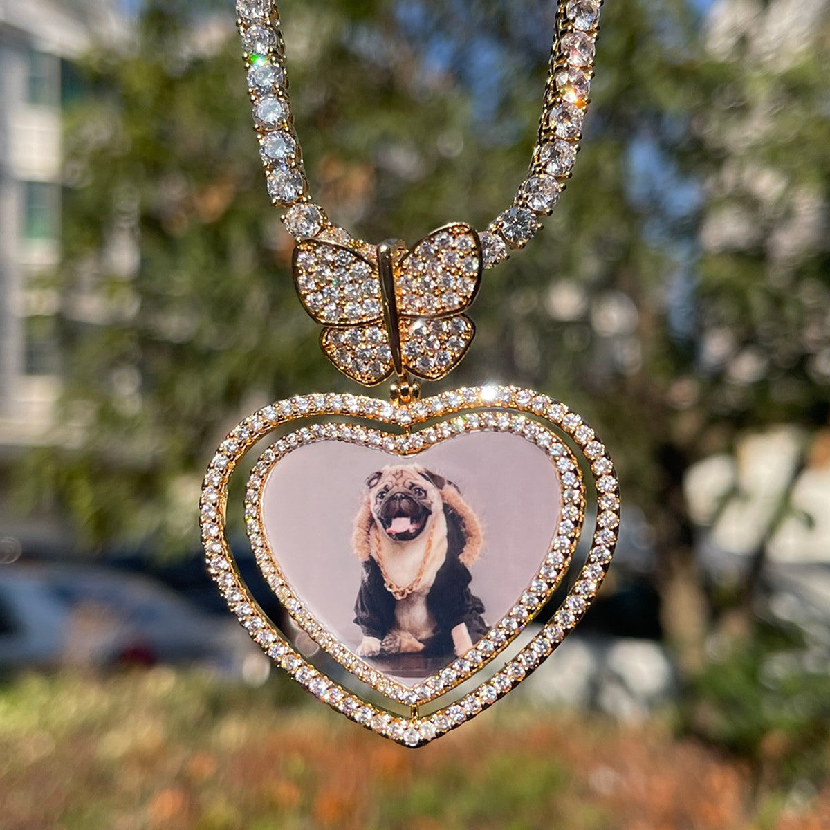 The Heart Flutter | Custom Made Butterfly Rotating Photo Picture Pendant Chain Necklace