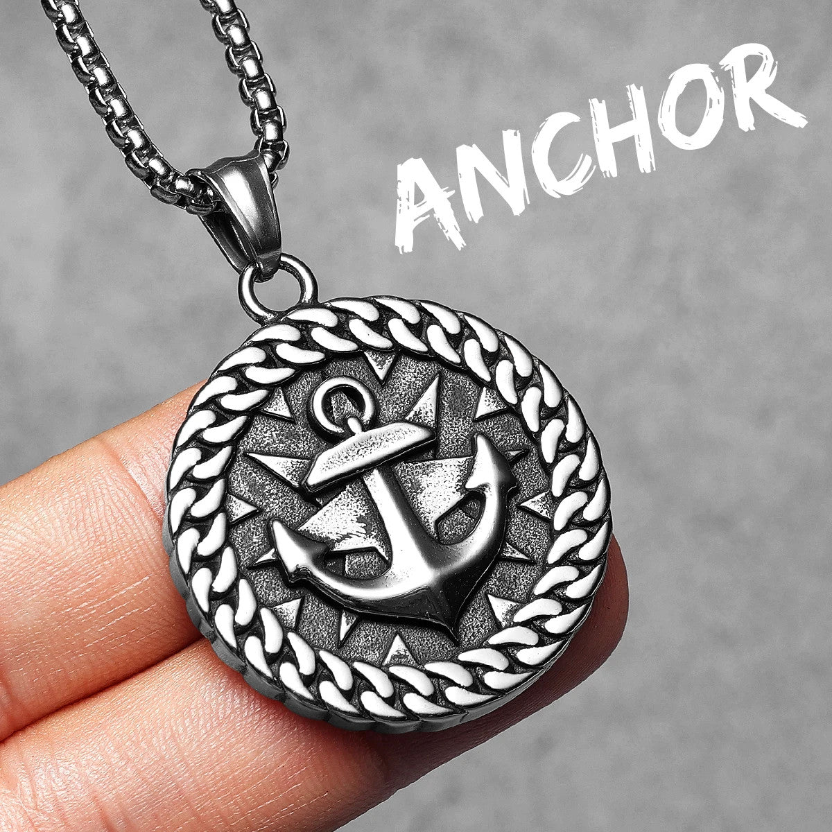 Cuban Link Anchor | 316L Solid Stainless Steel Round Anchor Helm Pendant