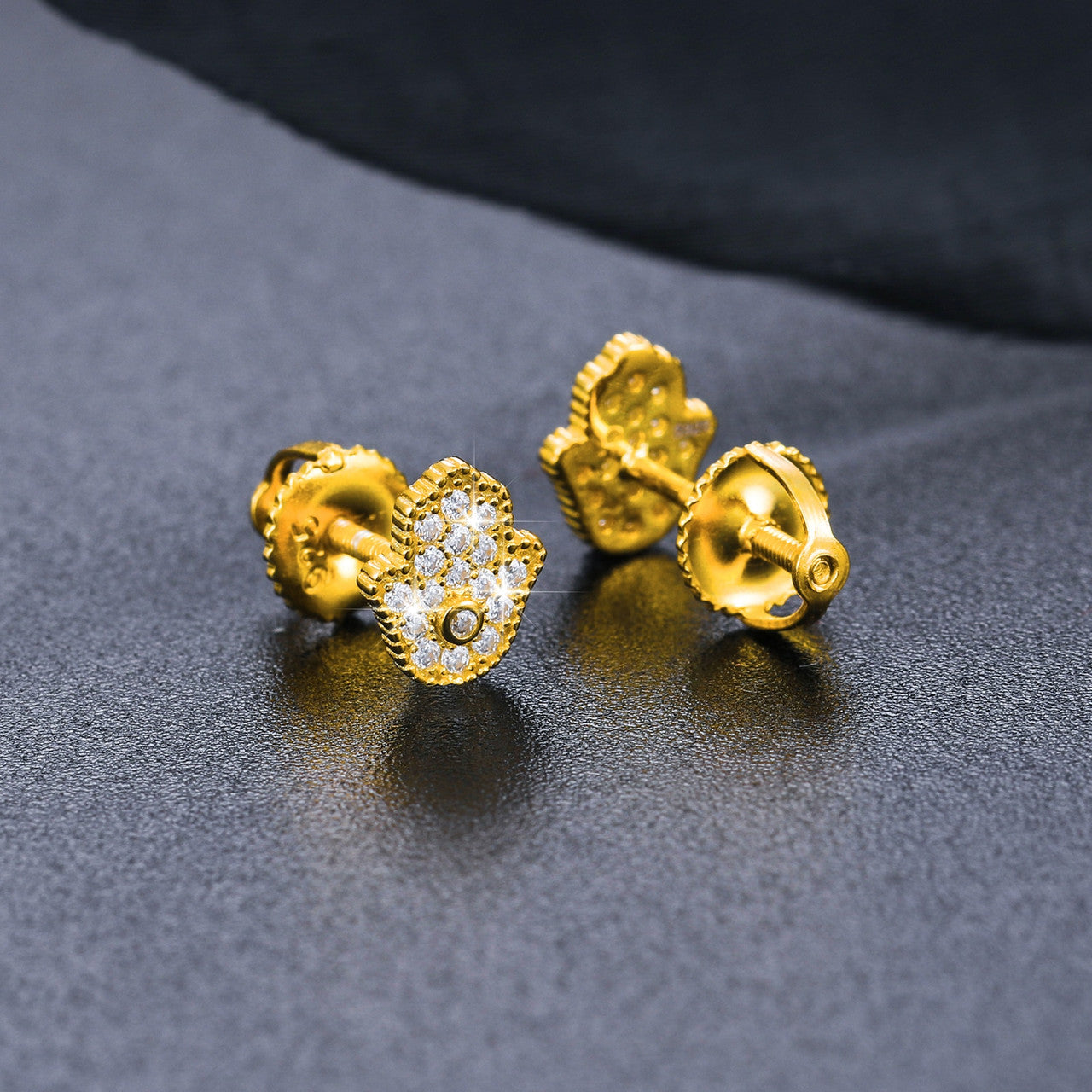 Hamsa Hand VVS Diamond Stone Solid 925 Silver Iced Blinged Out Stud Earrings