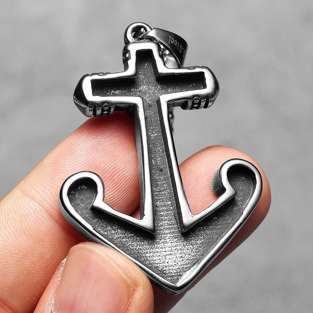 Skull Cross Anchor | 316L Solid Stainless Steel Textured Cross Anchor Hip Hop Pendant